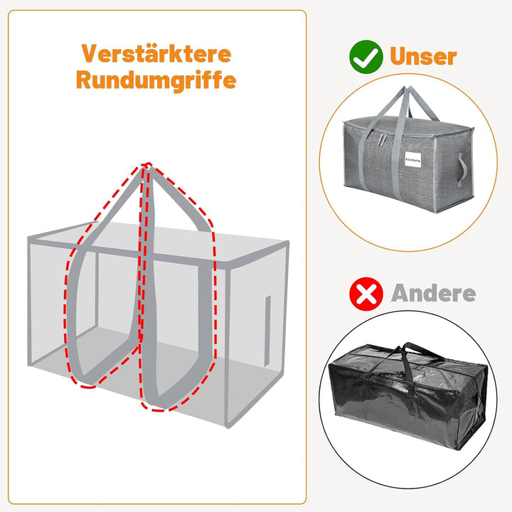 4 Stück 90L Grosse Aufbewahrungstasche mit Deckel, Faltbare Umzugskartons Gross mit Reissverschlüsse