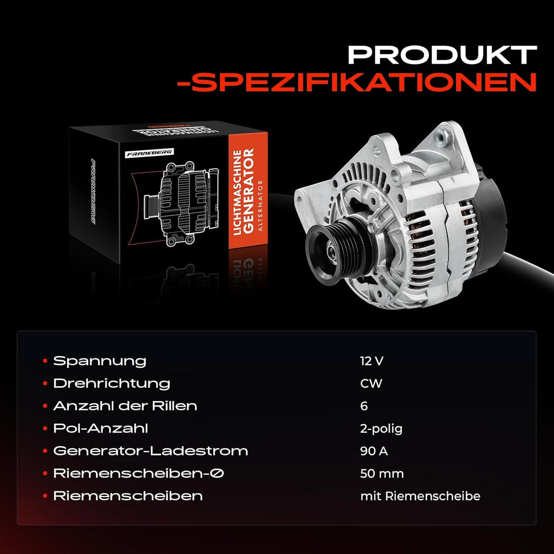 Frankberg Lichtmaschine Generator 90A Kompatibel mit A.l.h.a.m.b.r.a 7V8 7V9 2.0L 1996-1999 Arosa 6H