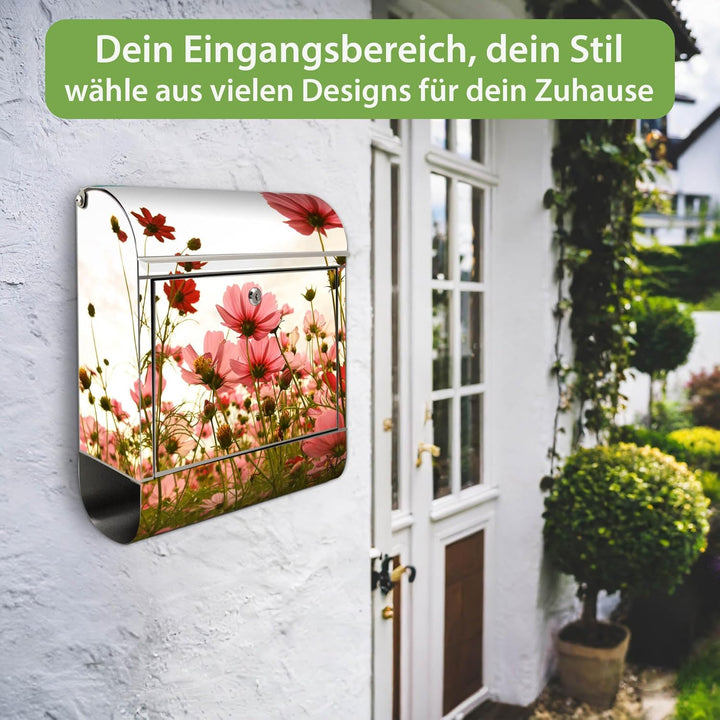 banjado Briefkasten Edelstahl 38x43x12cm & 2 Schlüssel - rostfreier Edelstahl Briefkasten mit Zeitun