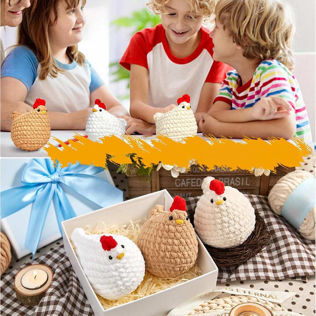 Xanewza Häkelnadel-Set für Anfänger, Starter-Set mit Videokurs, 3 Pcs Huhn Tiere Häkeln Kits mit Anl