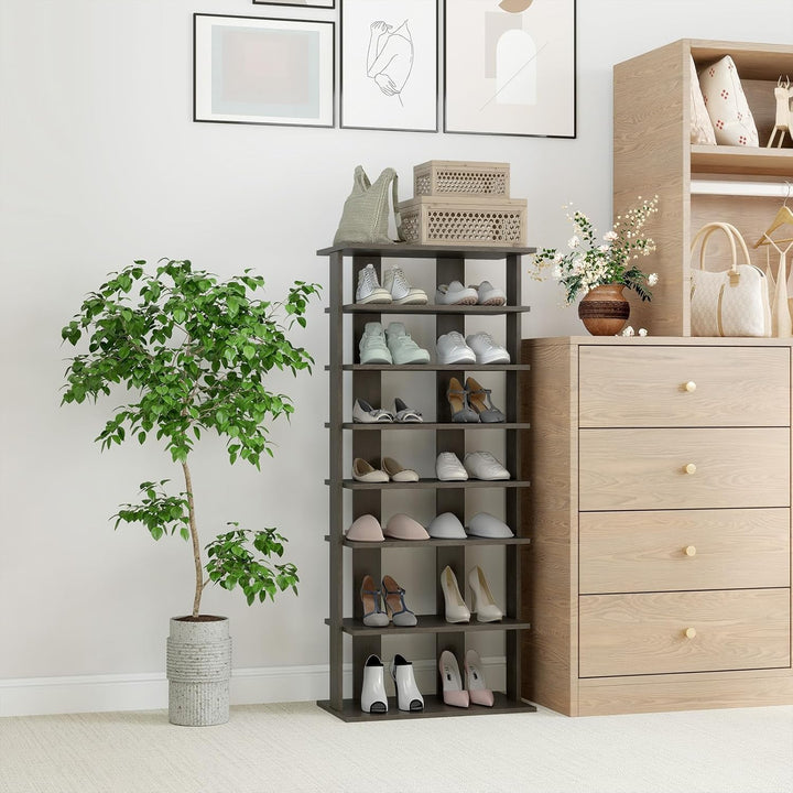COSTWAY 8 stufiges Schuhregal schmal, Schuhschrank aus Holz höhenverstellbar, Schuhständer Schuh-Org