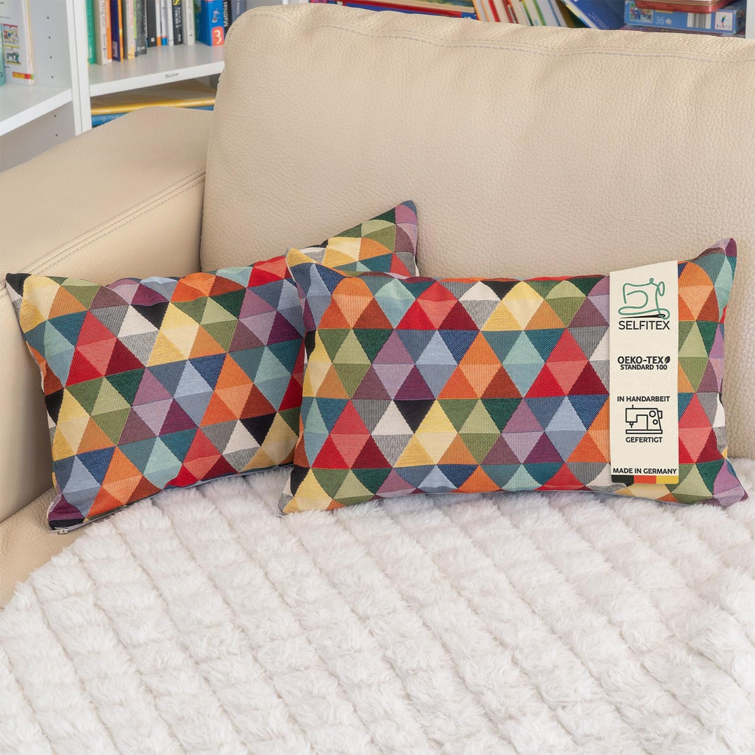 Selfitex 2er Set Bunte Sofakissen mit Füllung und Bezug 30x50, Luxus Sofakissen, farbenfrohes Couchk