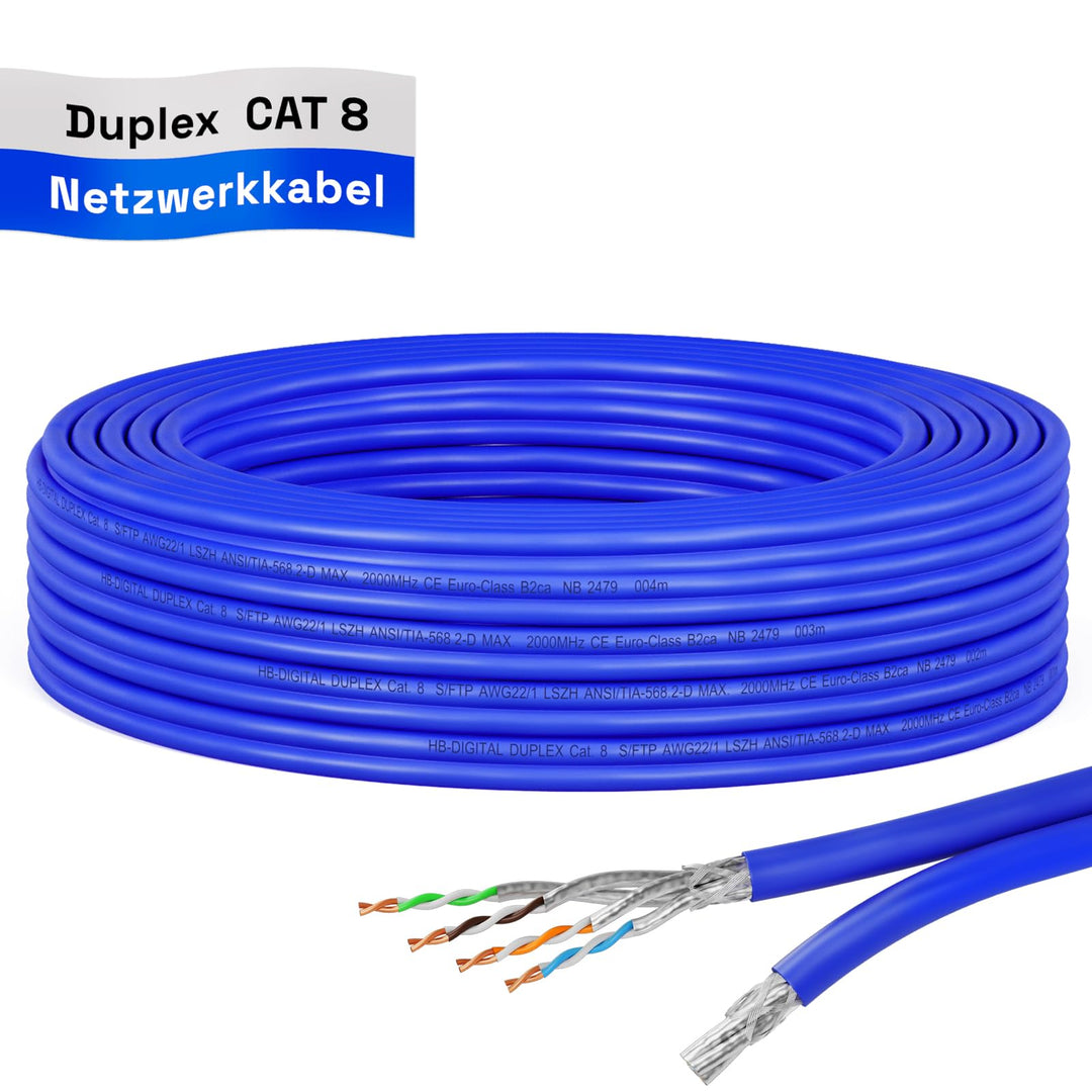 HB-DIGITAL 10m CAT 8 Netzwerkkabel LAN Kabel Verlegekabel Ethernet Installationskabel 40 Gbit/s AWG