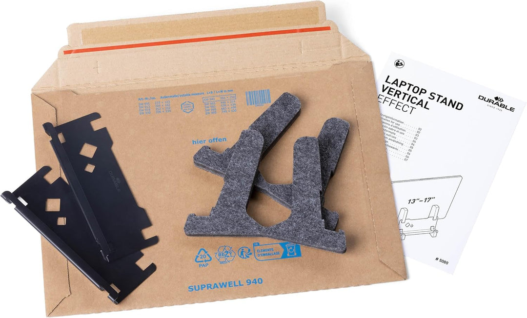 Durable Laptop Ständer Vertical Effect, aus 60% recyceltem PET-Filz, Laptop Halter mit Handy/Tablet