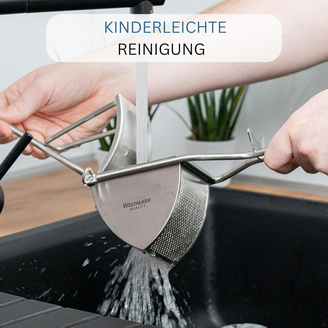Westmark Kartoffelpresse, Mit Rund-Lochung, Rostfreier Edelstahl, Länge: 30 cm, Triangel, Silber,
