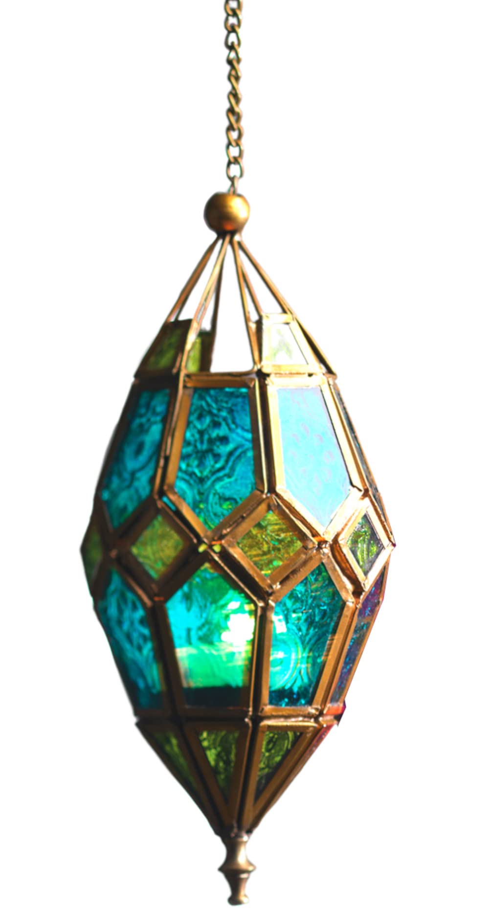 Teelichtlaterne im marokkanischen Stil zum Aufhängen, aus Glas, mittelgrün/blau Grün / Blau M, Grün
