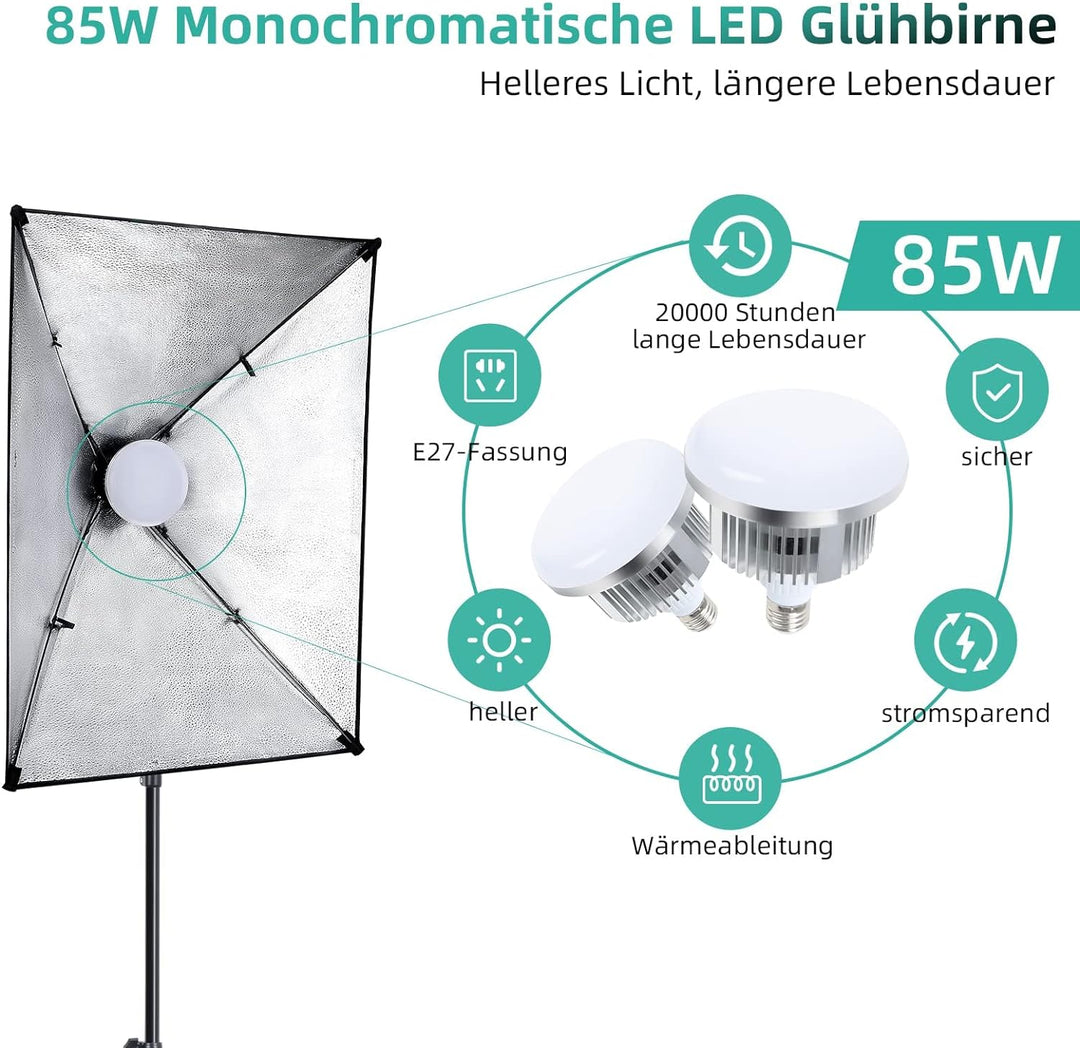 Softbox Fotostudio Set, FGen Baumwolle Greenscreen Set 2.6Mx3M Fotostudio Hintergrundsystem mit 135W
