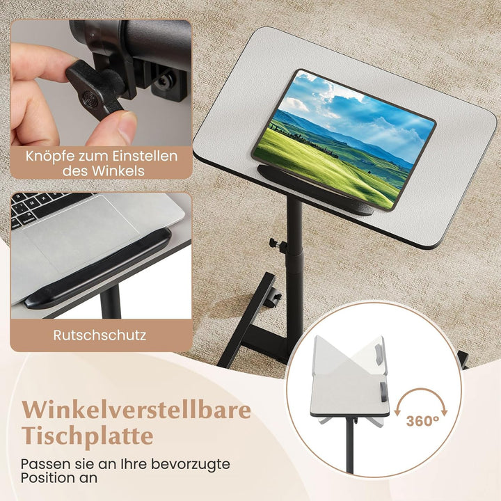 COSTWAY Betttisch auf Rollen höhenverstellbar, Pflegetisch mit neigbarer und 360° drehbarer Tischpla