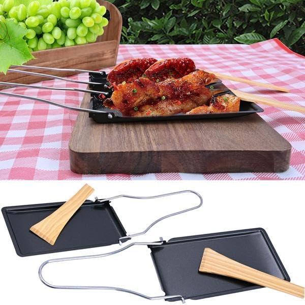 Praktisches 6er-Set Grillpfännchen für Raclette &amp; BBQ, mit klappbarem Griff &amp; Holzspatel, antihaftbe
