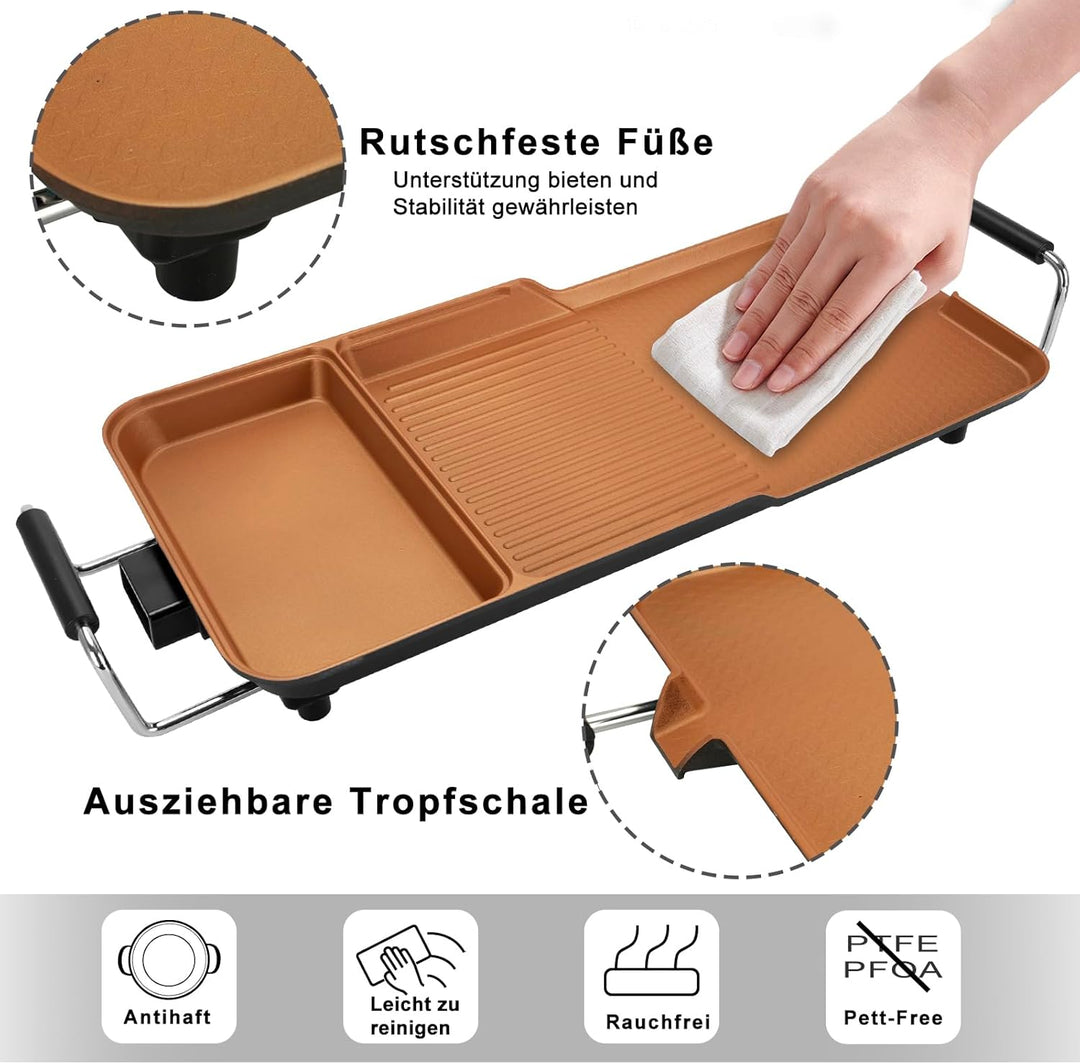 AEWHALE 3-in-1 Grillplatte Elektrisch, 2000 W, Tischgrill Elektrisch für Drinnen und Draussen mit An