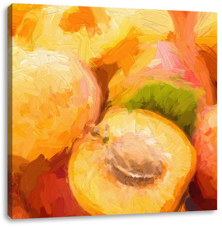 Pixxprint Frische Aprikosen Pinsel Effekt, Format: 70x70 auf Leinwand, 70x70
