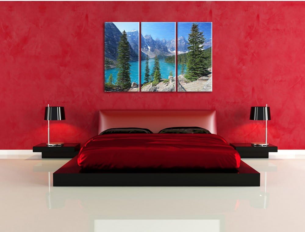 Pixxprint Moraine Lake kanadische Berge Kunst Buntstift Effekt 3-Teiler Leinwandbild 120x80 Bild auf
