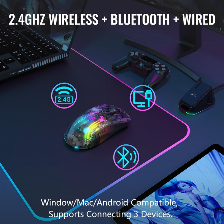 ATTACK SHARK X2 Pro Kabellose Gaming Maus mit Charging Station, Leise Maus Tri-Mode(BT5.0/2.4G Wirel