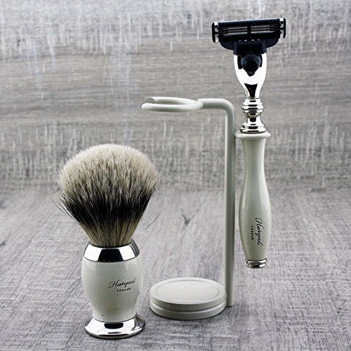 Rasierset für Männer mit Silberspitze Badger Rasierpinsel & Gillette Mach3 Razor (austauschbarer Kop