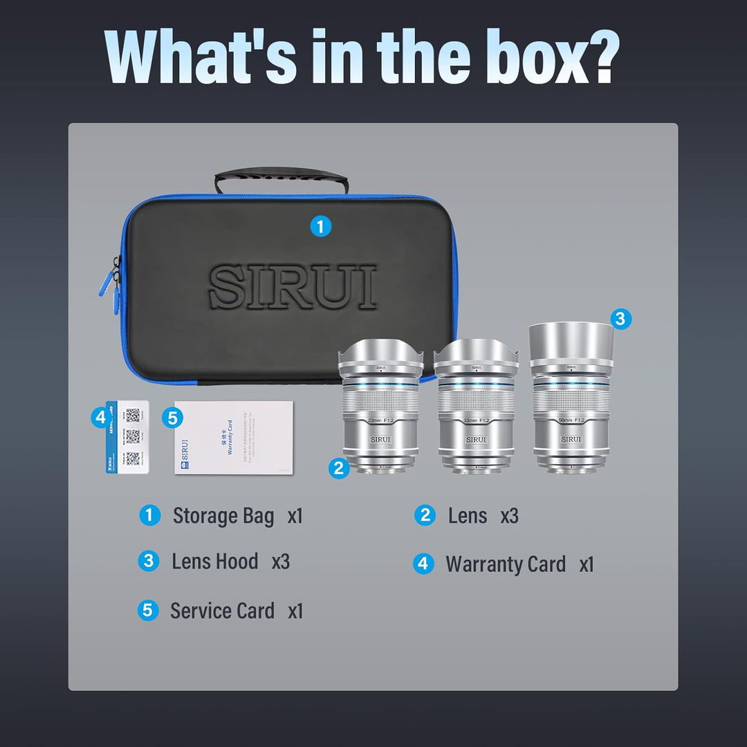 SIRUI Sniper F1.2 Autofokus-Objektiv-Set, 23 mm, 33 mm, 56 mm, Weitwinkel-APS-C Kamera-Objektiv (AS-