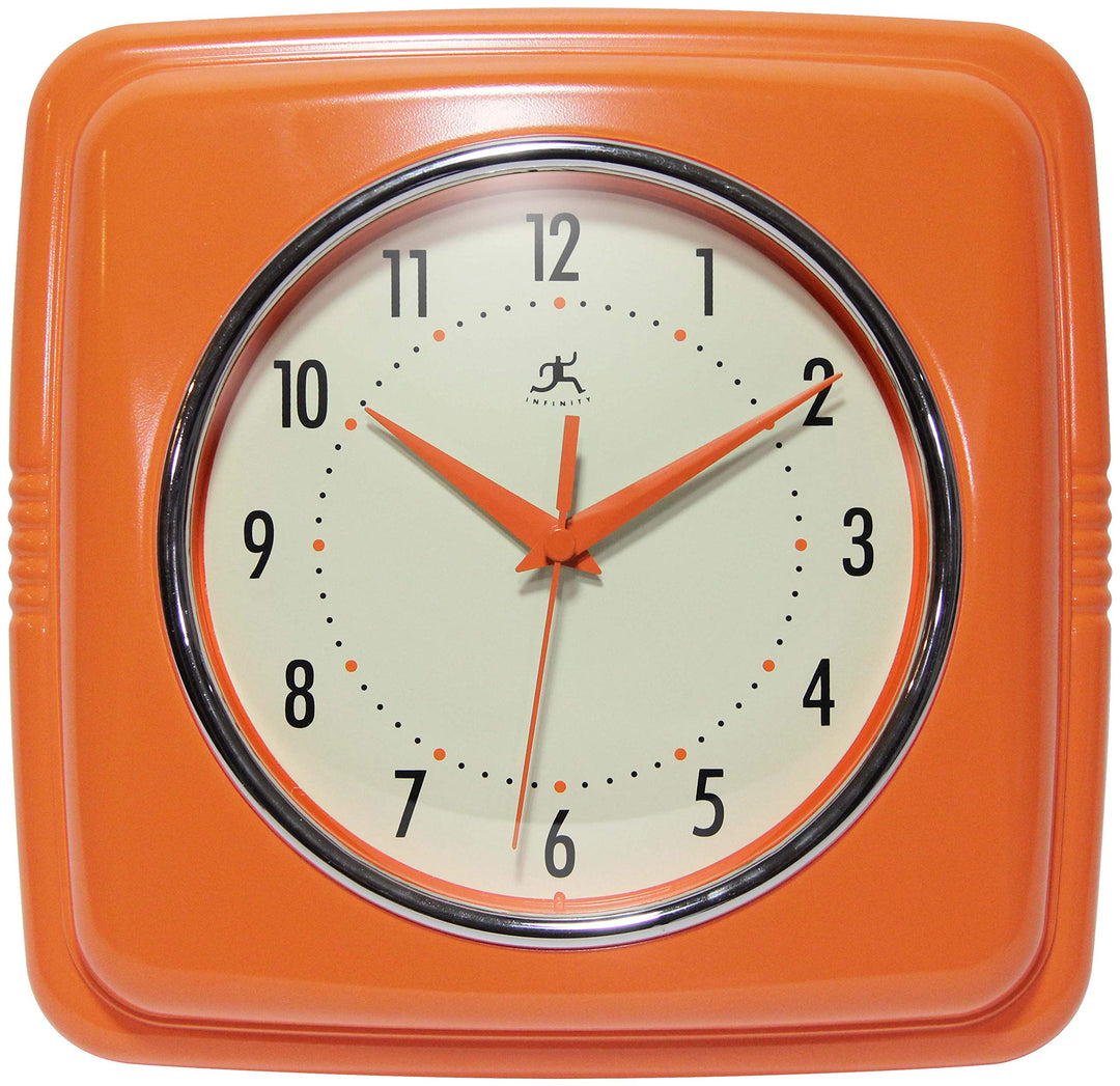 Infinity Instruments Quadratische, stille Retro-Wanduhr, 22,9 cm, Mitte des Jahrhunderts, Moderne Kü