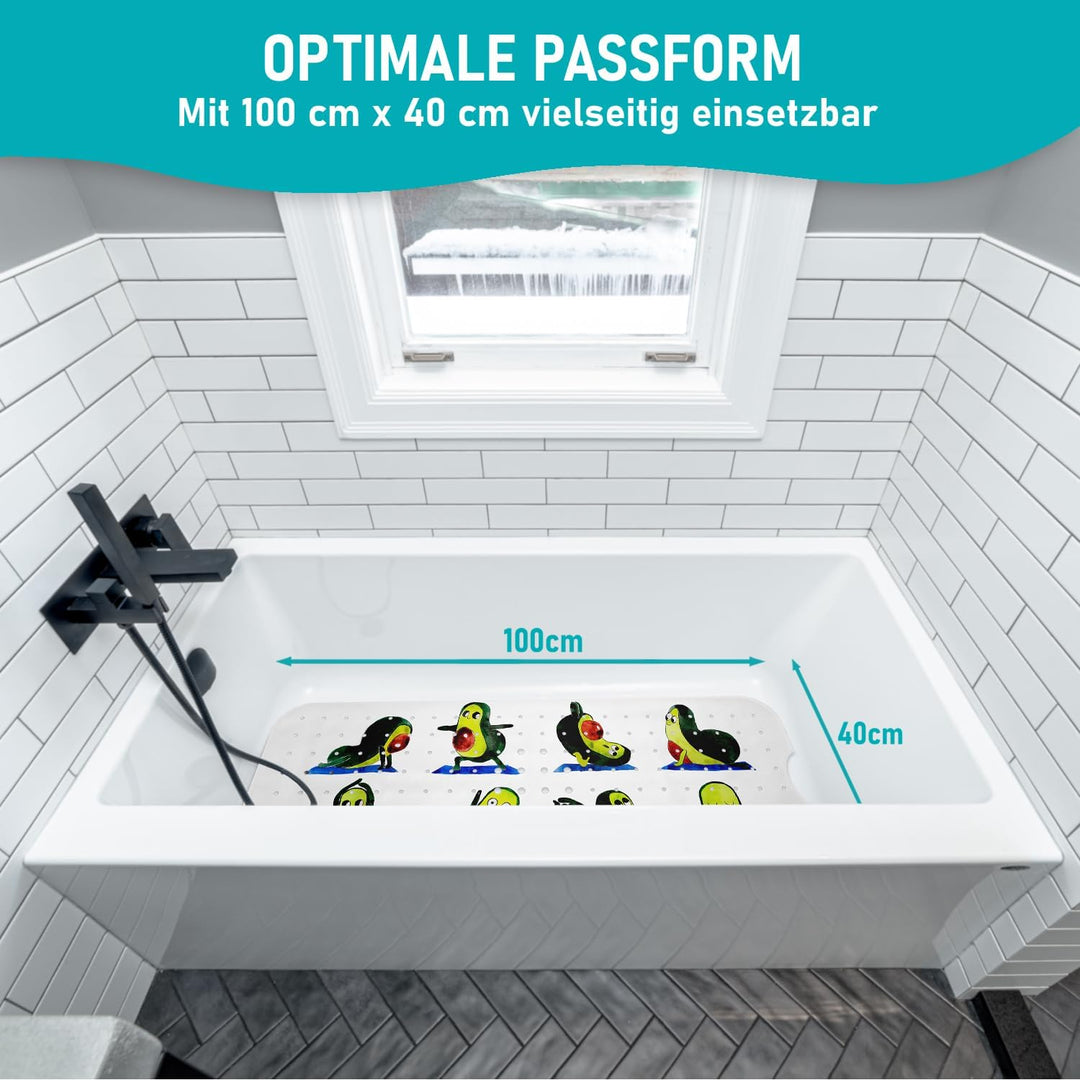 Badewannenmatte 100x40 cm Avocado | Badematte rutschfest | Inkl. Aufhängung | Schimmelresistent | Ma