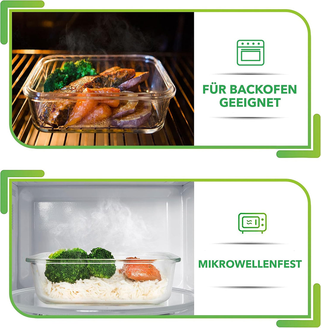 [5er Pack] Frischhaltedosen Glas mit Deckel - Meal Prep Boxen Glas - Glasbehälter Set - Spülmaschine