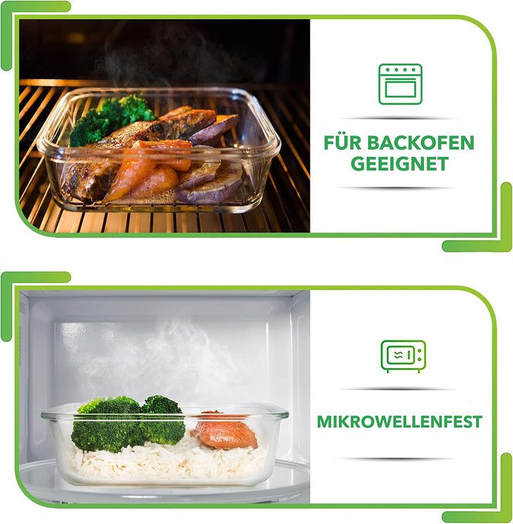 [5er Pack] Frischhaltedosen Glas mit Deckel - Meal Prep Boxen Glas - Glasbehälter Set - Spülmaschine