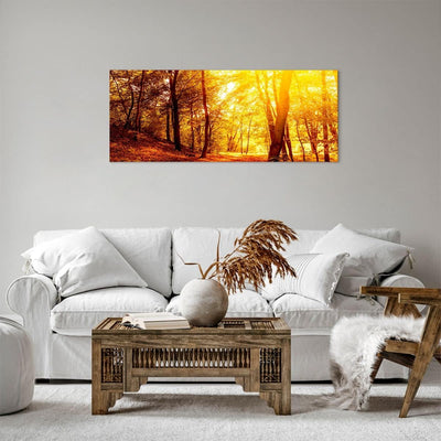 Panorama Bilder auf Leinwand 100x40cm Leinwandbild mit Rahmen Wald Baum Natur Gross Wanddeko Bild Sc