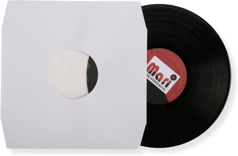 Mari-Medienverpackungen LP Schallplatten Innenhüllen (100 St.) weiss mit Eckschnitt gefüttert Vinyl