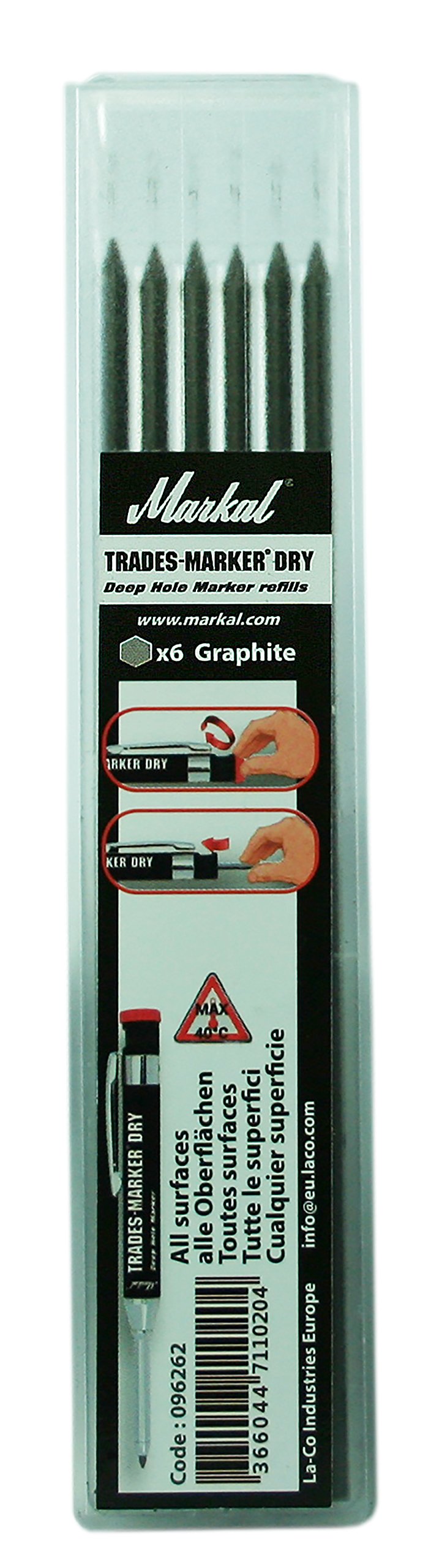 Markal 96262 Trades-Marker Dry Markierstifte, Set mit 6 Minen, graphit