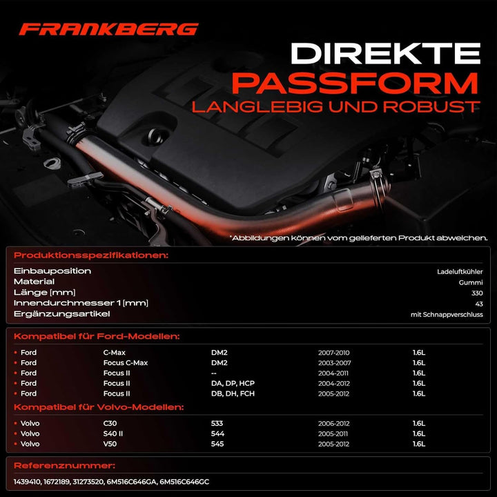 Frankberg Ladeluftschlauch Turboschlauch Kompatibel mit C-Max Focus C-Max Focus II Turnier Focus II