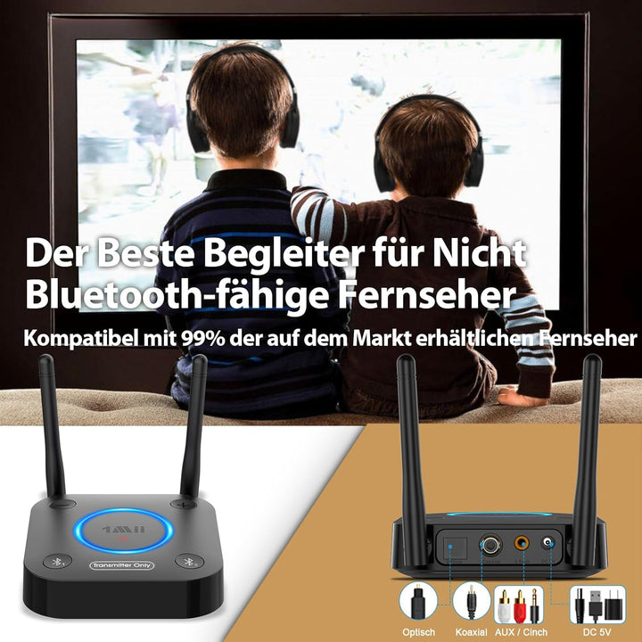 1Mii B06TX Bluetooth 5.3 Sender für TV, Bluetooth Transmitter mit aptX HD & Low Latency, 2 Kopfhörer