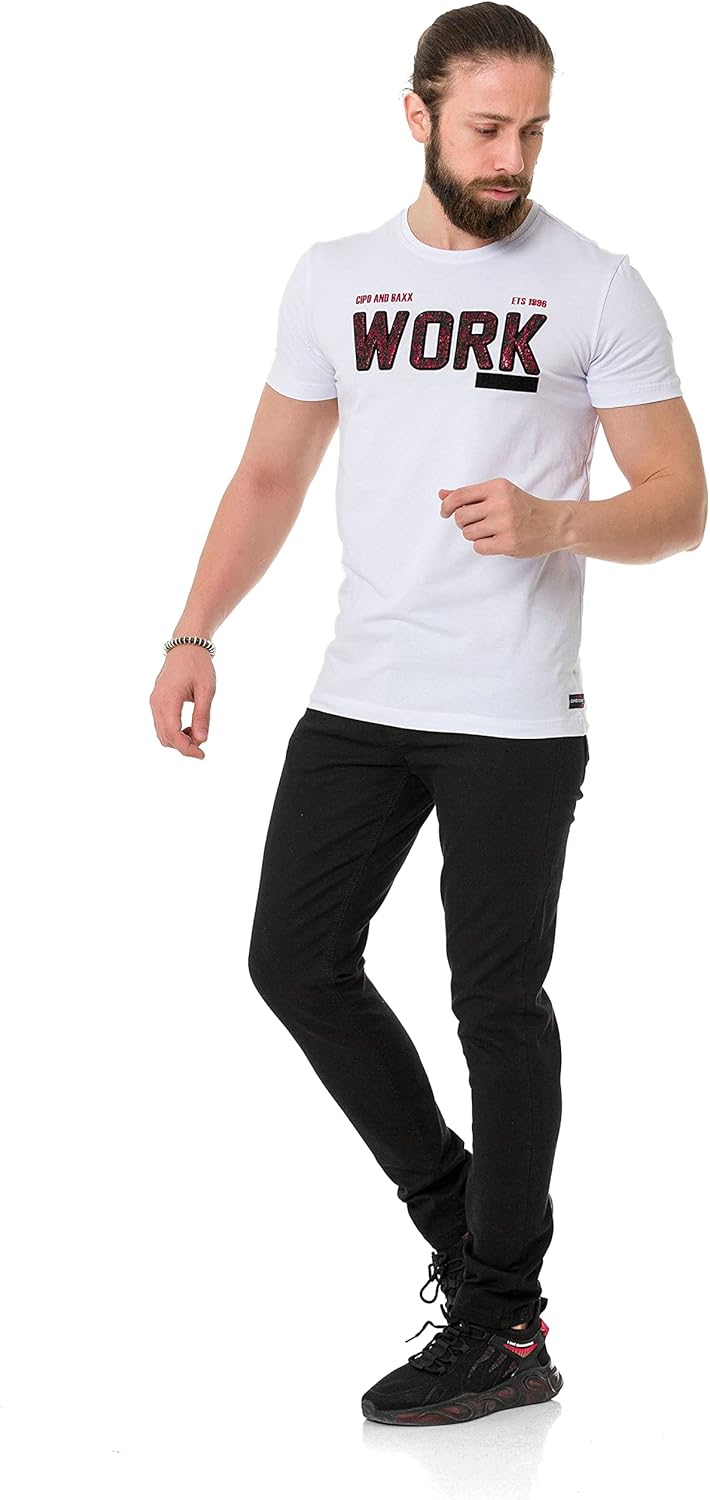 Cipo & Baxx Herren Jeans & Freizeithose | Used Look, Ziernähte, Logo Stickerei, Kontrastnähten, Bike