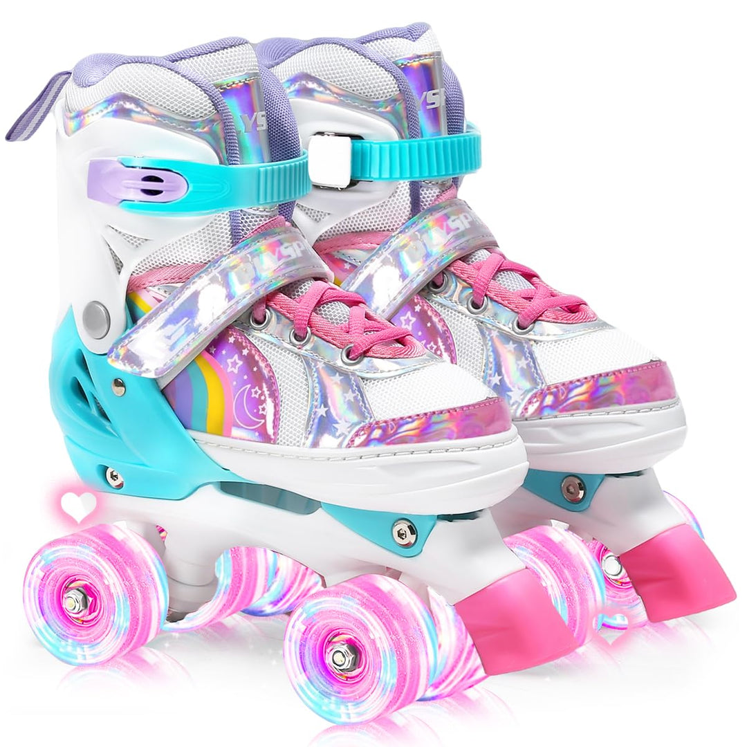 OLYSPM Rollschuhe Kinder Rollschuhe Verstellbar Rollschuhe Damen,LED Rollschuhe und 4 Grössen verste