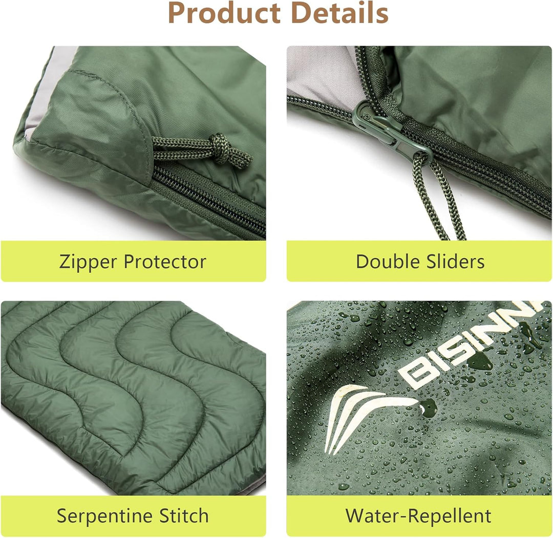 BISINNA Schlafsack Leicht Sommer (190x75cm) - 680g Ultraleicht & Geräuscharmer - Kompakt 27x15cm für