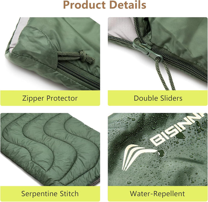 BISINNA Schlafsack Leicht Sommer (190x75cm) - 680g Ultraleicht & Geräuscharmer - Kompakt 27x15cm für