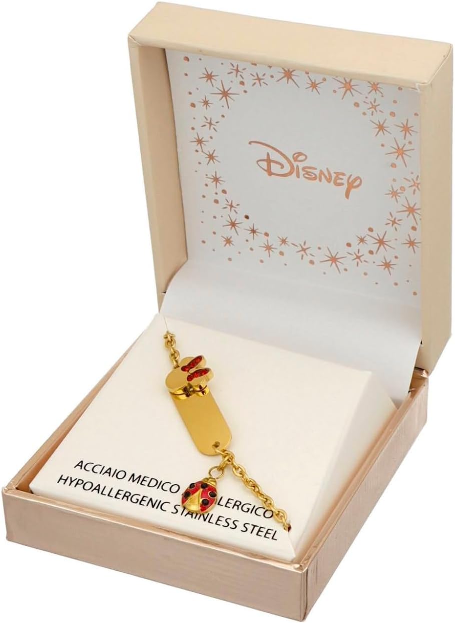 Armband Lucky Minnie Edelstahlkollektion Gold, Rot Marienkäfer und Zirkonia für Mädchen und Kinder,