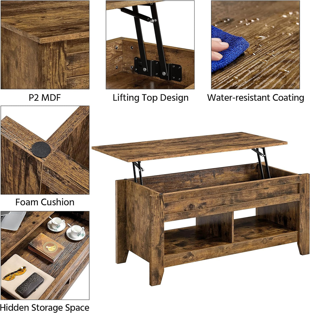 Yaheetech Couchtisch Höhenverstellbar Kaffeetisch Wohnzimmertisch mit Ablagefach Holz Sofatisch Beis