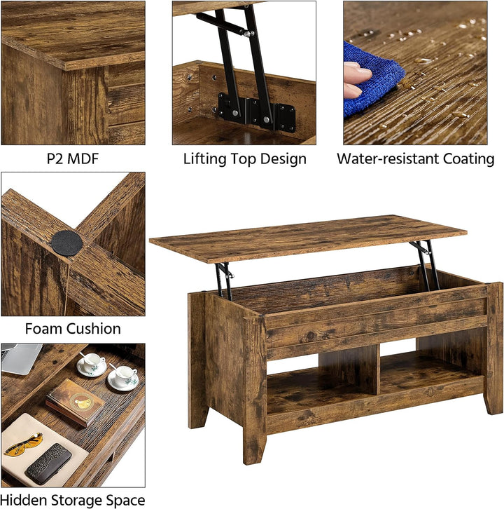 Yaheetech Couchtisch Höhenverstellbar Kaffeetisch Wohnzimmertisch mit Ablagefach Holz Sofatisch Beis