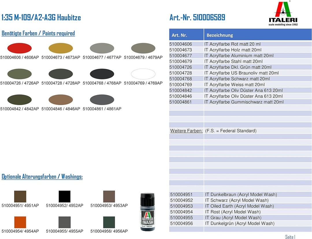 Italeri 6589 6589S 1:35 M-109/A2-A3G Haubitze-originalgetreue Nachbildung, Modellbau, Plastik Bausat