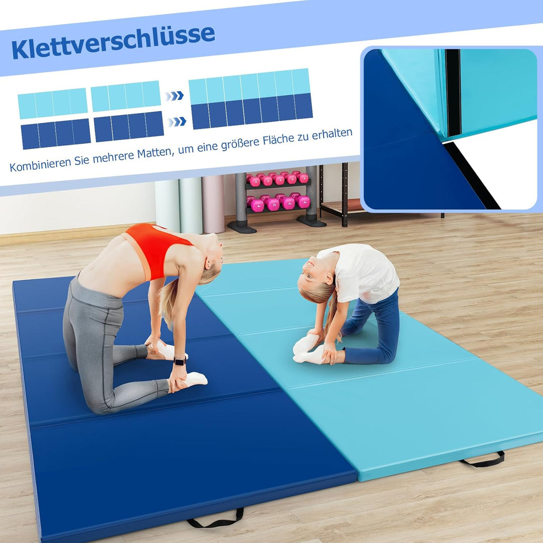 GOPLUS Turnmatte klappbar, 300×117×5cm Weichbodenmatte mit 2 Tragegriffen & Klettverschlüssen, Gymna
