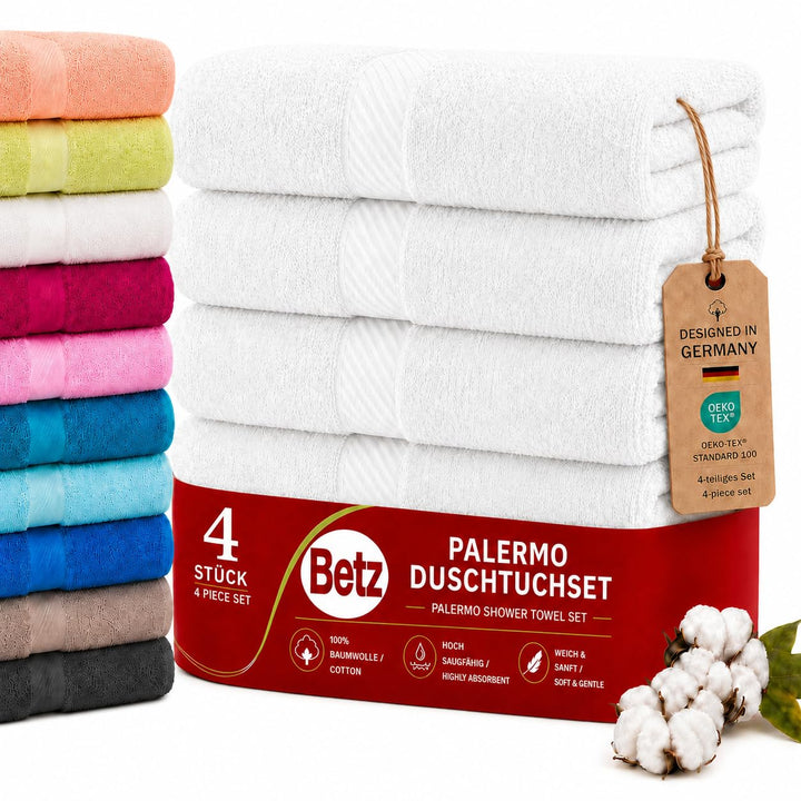 Betz 4 Stück Duschtücher Set Palermo Grösse 70x140 cm 100% Baumwolle Badetuch Duschhandtuch Sporthan