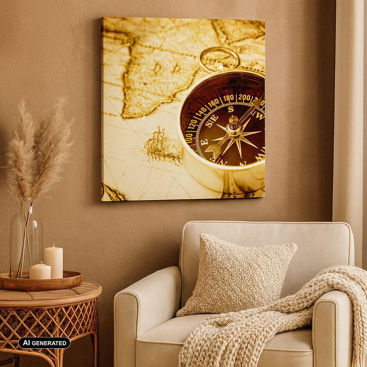 ARTTOR Bilder auf Leinwand 70x70cm Leinwandbild Kompass alt reisen Reise Gross Wanddeko Bild Schlafz