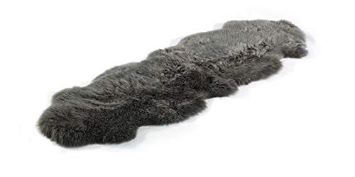 Schaffell Lammfell Teppich Kaminvorleger Bettvorleger Läufer 2-Fach 180x60cm grau dunkelgrau, Grau
