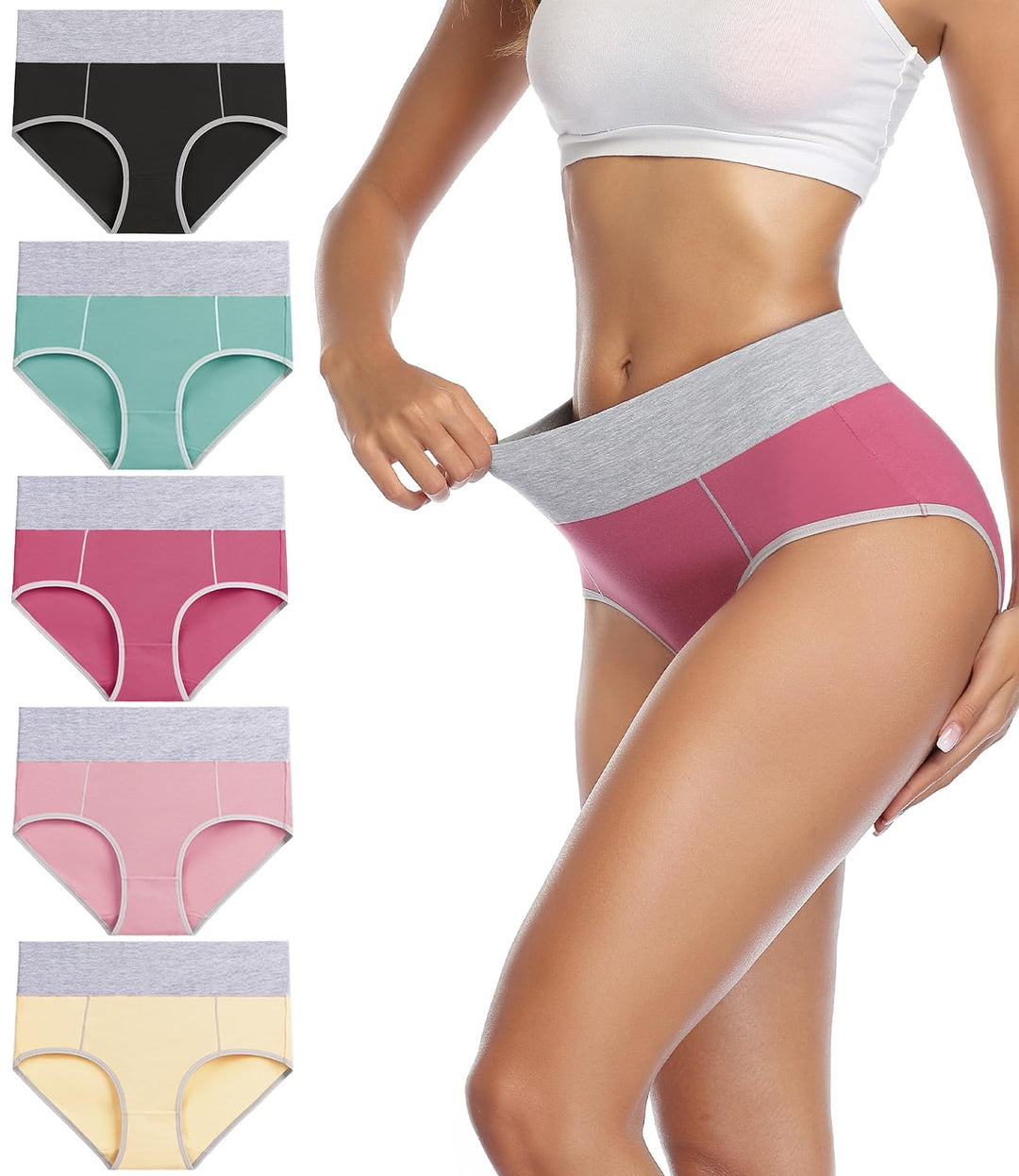 wirarpa Unterhosen Damen Baumwolle Unterwäsche Frauen Taillenslip Hohe Taille Slip 5er Pack XS Schwa
