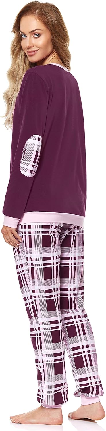 Merry Style Damen Schlafanzug aus Baumwolle Pyjama Nachtwäsche Set MS10-168 S Wein Kariert, S Wein K