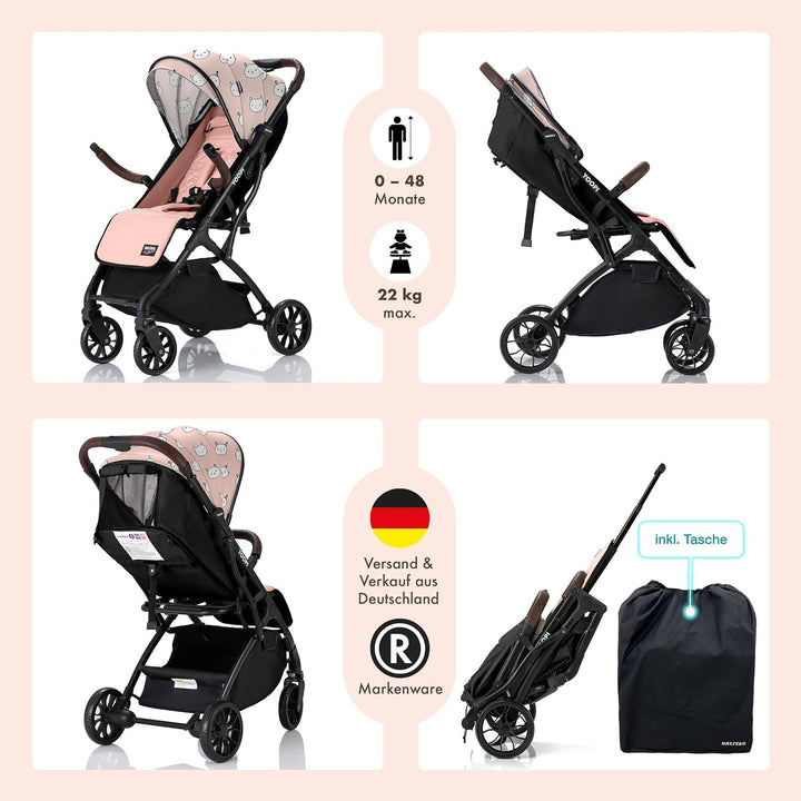 Daliya® YOOPI Reisebuggy, faltbar, mit Teleskopgriff, Flugzeug Buggy, Alluminiumrahmen, Stufenlose R
