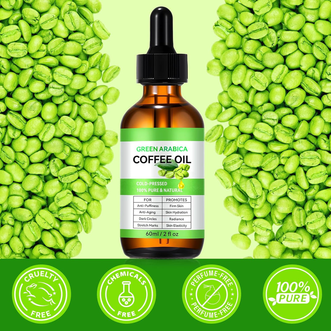 2PCS Kaffeeöl Gegen Falten - 100% Rein und Natürlich Grünes Arabica-Kaffeeöl für Gesicht Körper Haar