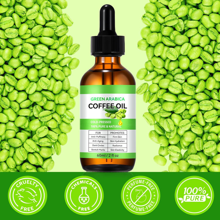 2PCS Kaffeeöl Gegen Falten - 100% Rein und Natürlich Grünes Arabica-Kaffeeöl für Gesicht Körper Haar