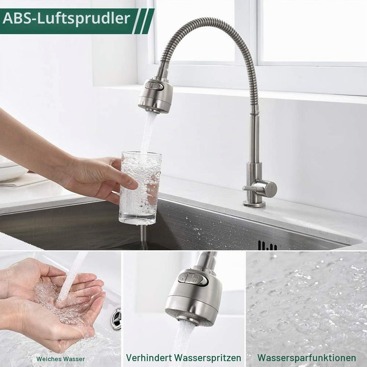 HOMELODY Wasserhahn Küche 360° Schwenkbar nur Kaltwasser 2 strahlarten Kaltarmatur aus Edelstahl Küc