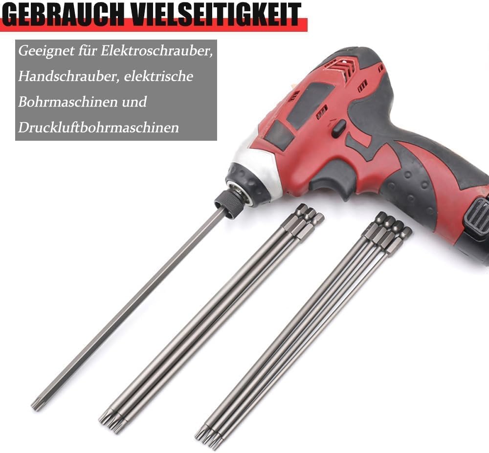 Saipor 11 Stück 200mm Torx Lang Schraubendreher Bit Set, Magnetisch Torx Bohrer 1/4" Sechskant Schaf