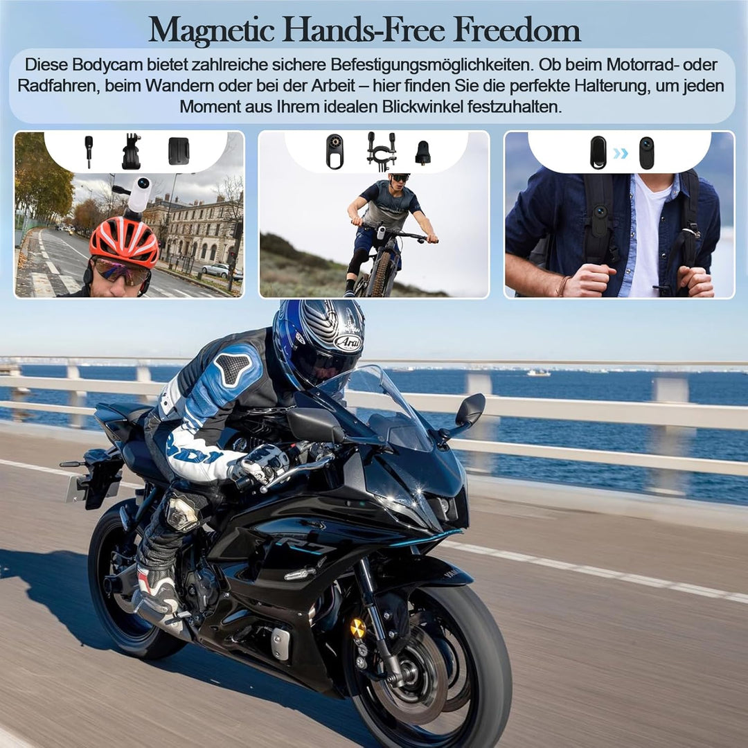 Body Cam HD 1080P, Daumen Action Cam Tragbare Mini-Kamera mit Nachtsicht, 0,9-Zoll-Display, Magnet A