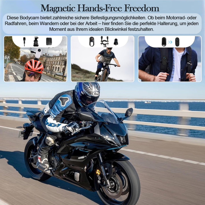 Body Cam HD 1080P, Daumen Action Cam Tragbare Mini-Kamera mit Nachtsicht, 0,9-Zoll-Display, Magnet A