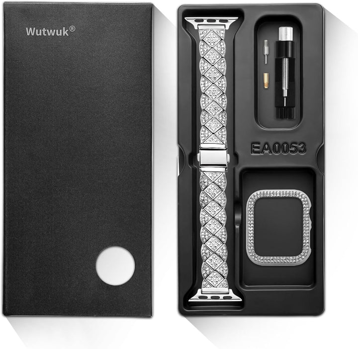 wutwuk Kompatibel mit Apple Watch Armband 40mm, Damen Bling Strass Armbänder mit Diamant Harter PC G